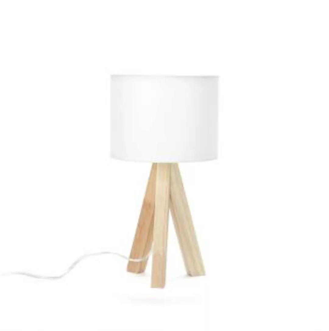 Tischlampe Nachttisch E14 Dreibein Holz Stoff günstig online kaufen