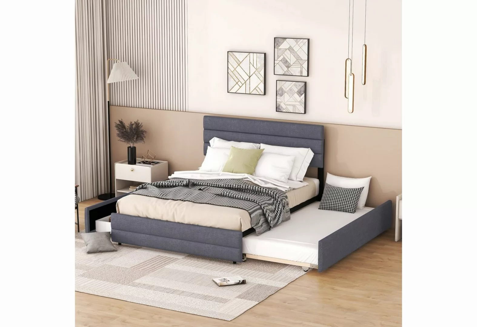 SOFTWEARY Polsterbett mit Gästebett und Lattenrost (140x200 cm/90x190 cm), günstig online kaufen