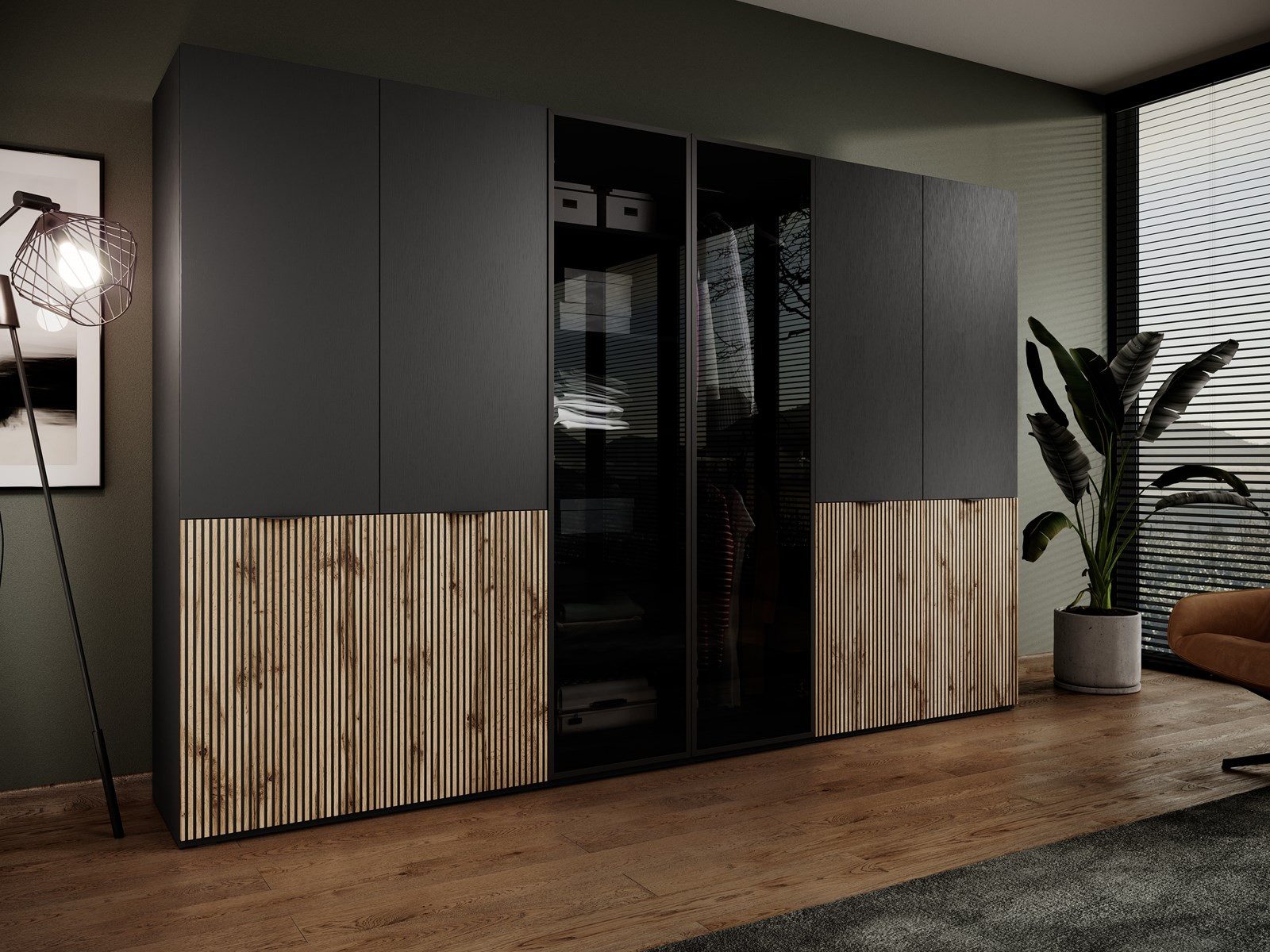 Compleo Kleiderschrank 6-Türen, gerifflete Front, geräumig günstig online kaufen