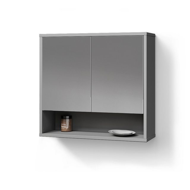 Livinity® Badezimmerspiegelschrank ATERNO, Grau/Grau, 70 x 65 cm mit 2 Türe günstig online kaufen