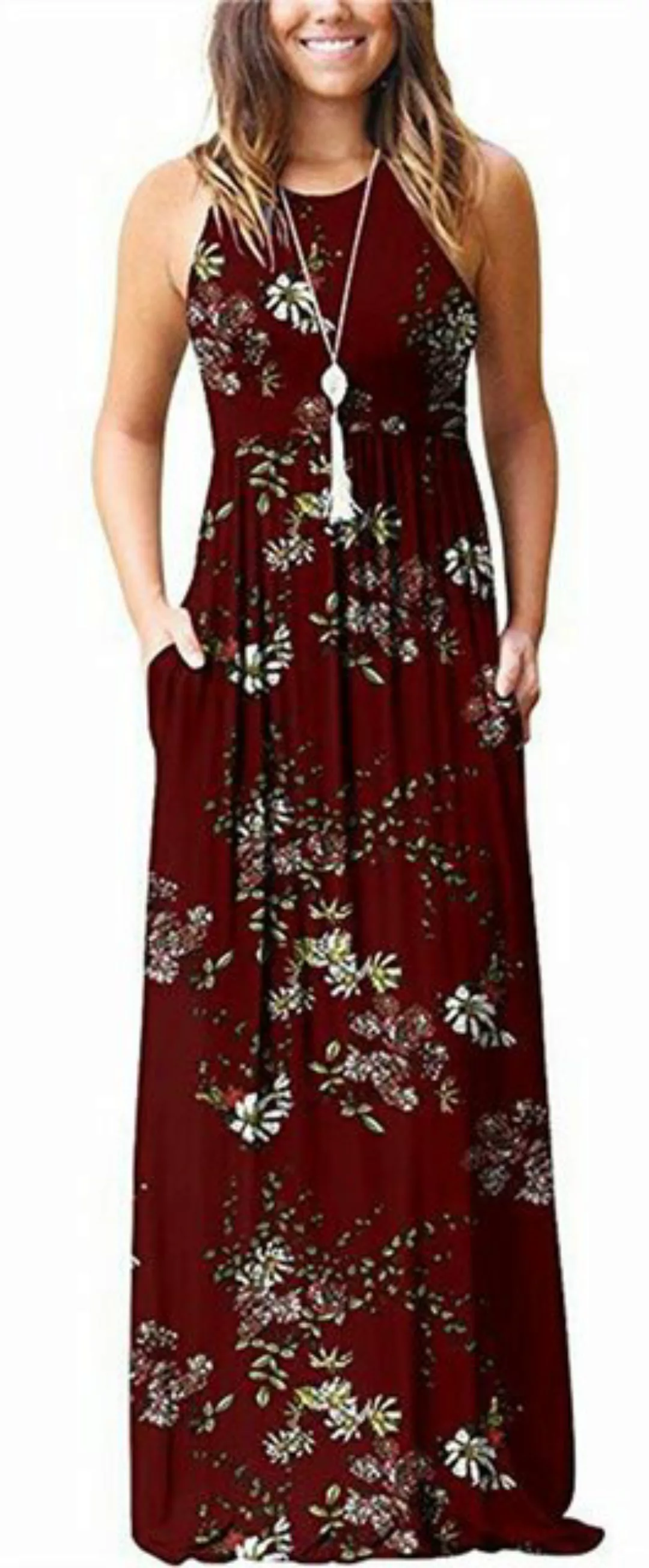 RUZU UG Dirndl Kleid lockeres ärmelloses, bedrucktes elastisches Taillen-la günstig online kaufen