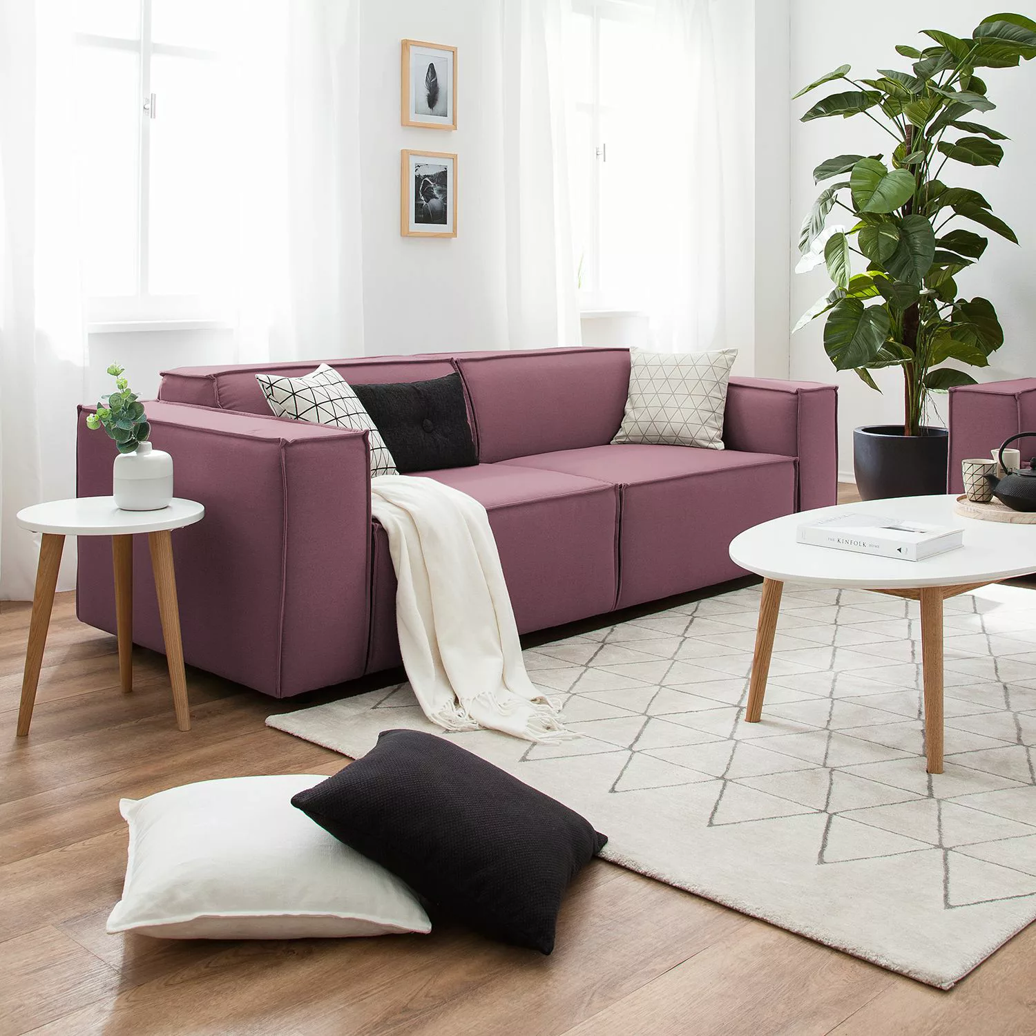 home24 Sofa Kinx 2,5-Sitzer Flieder Strukturstoff 223x72x96 cm (BxHxT) Mode günstig online kaufen
