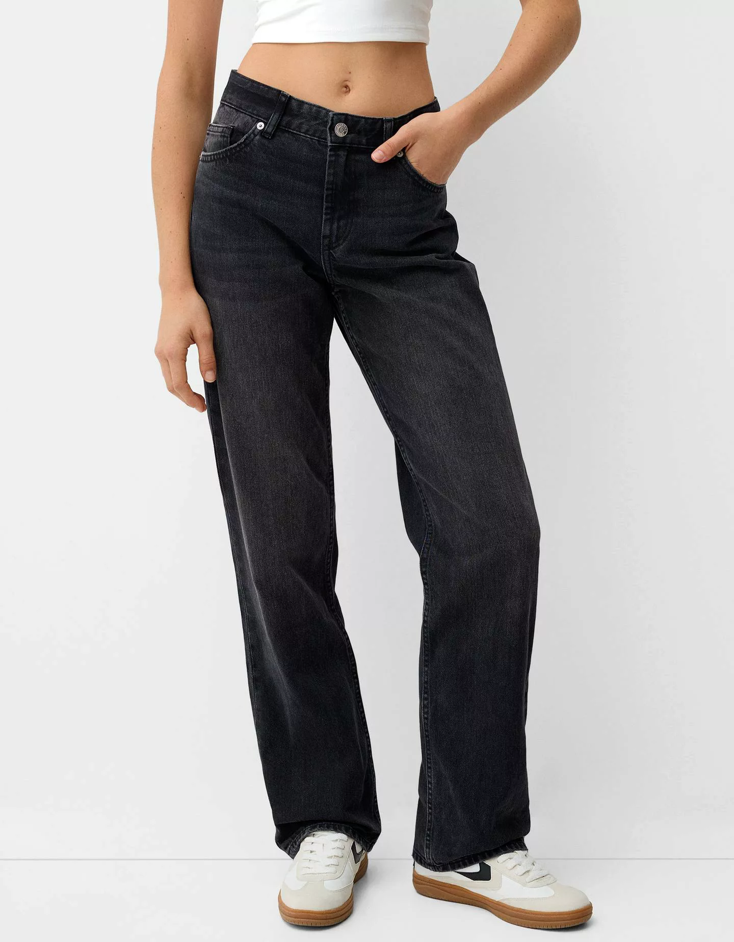 Bershka Straight Fit Jeans Damen 44 Grau günstig online kaufen