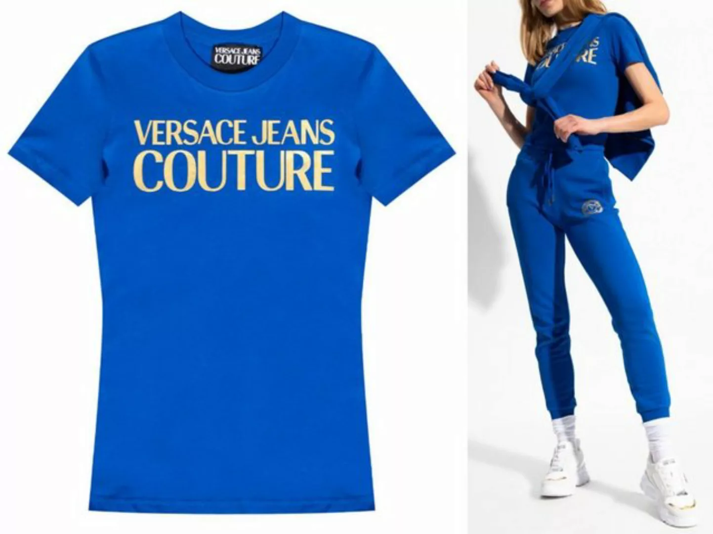 Versace T-Shirt VERSACE JEANS COUTURE CREW NECK Logo Top Cotton T-shirt Blu günstig online kaufen