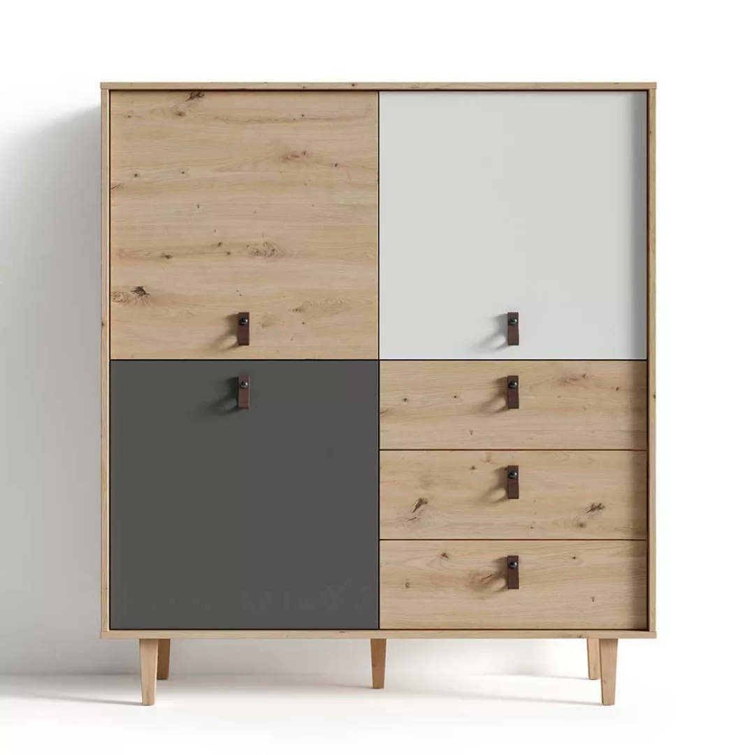 Kompakter Wohnzimmer Schrank im Skandi Design 135 cm hoch günstig online kaufen