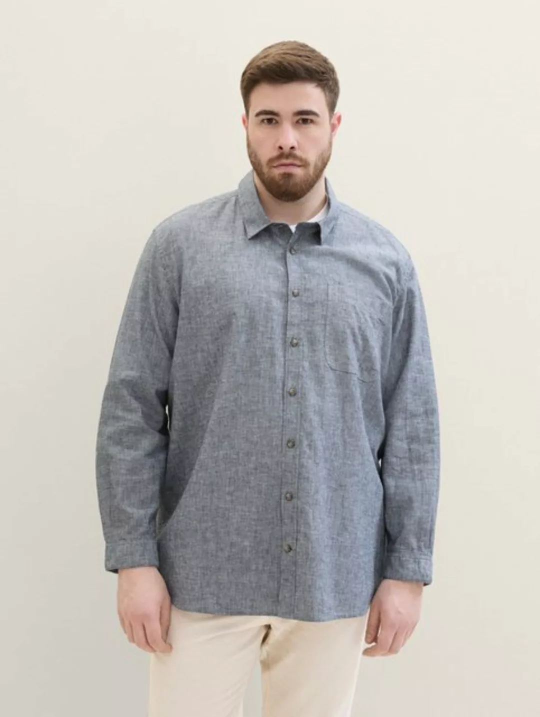 TOM TAILOR PLUS Langarmhemd Plus - Hemd mit Leinen günstig online kaufen