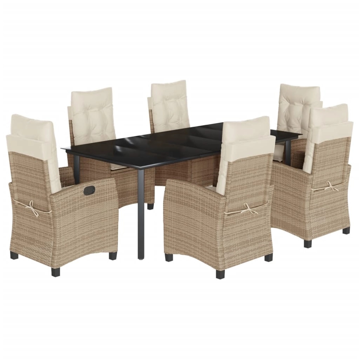 vidaXL 7-Tlg Garten-Essgruppe mit Kissen Beige Poly Rattan 3212819 günstig online kaufen