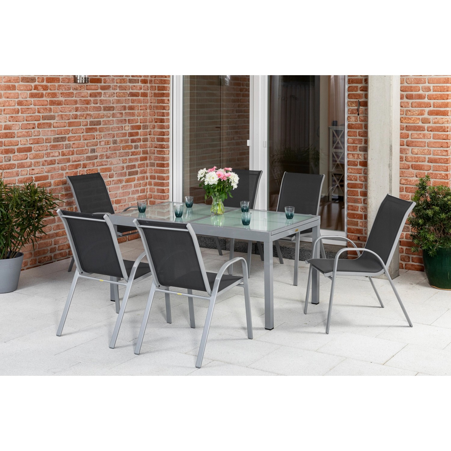 Merxx Sorrento Set 7-tlg 6 Stapelsessel Gartentisch Ausziehbar 120 (180) x günstig online kaufen
