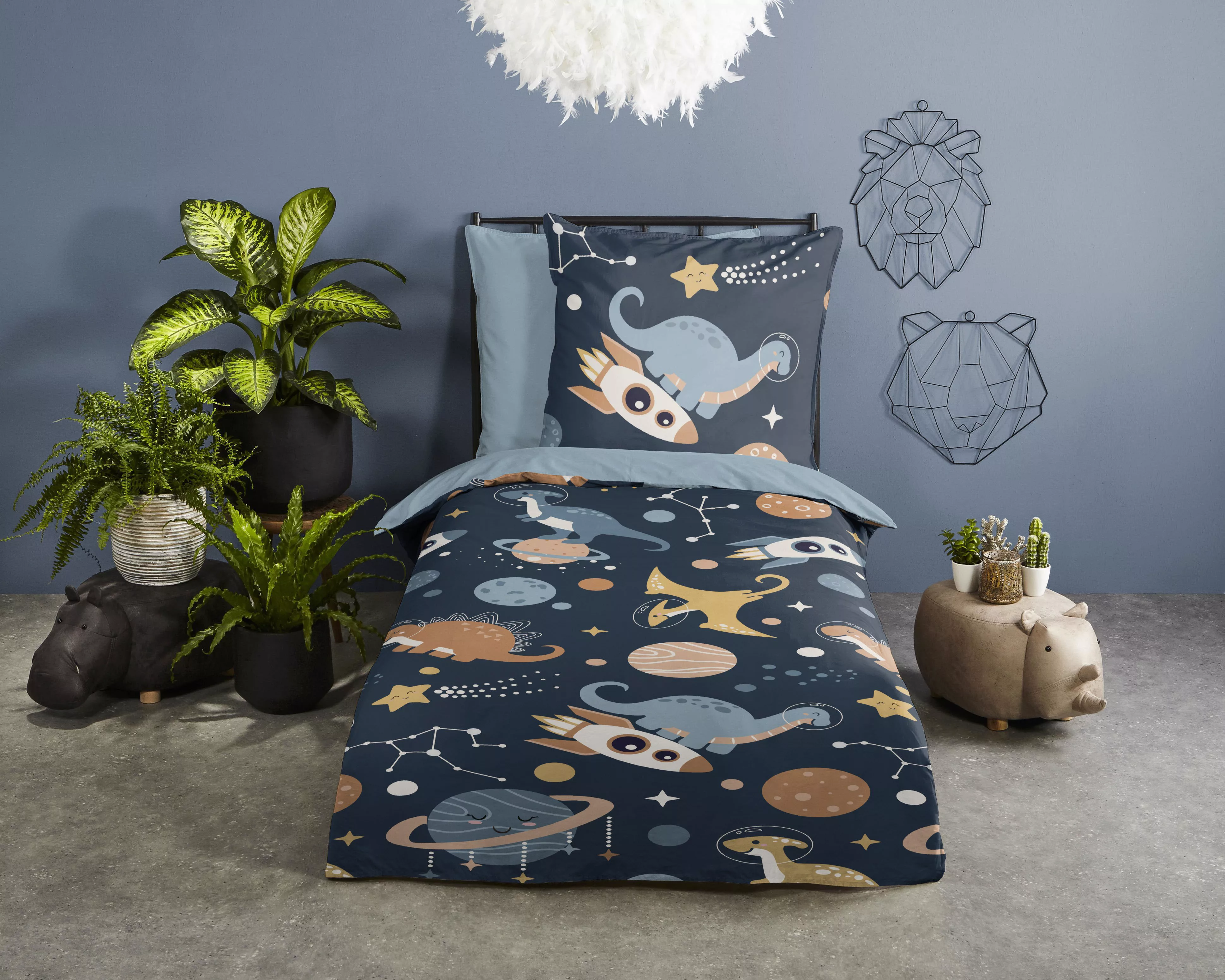 PURE luxury collection Kinderbettwäsche »Spacedino«, Trocknet schnell günstig online kaufen