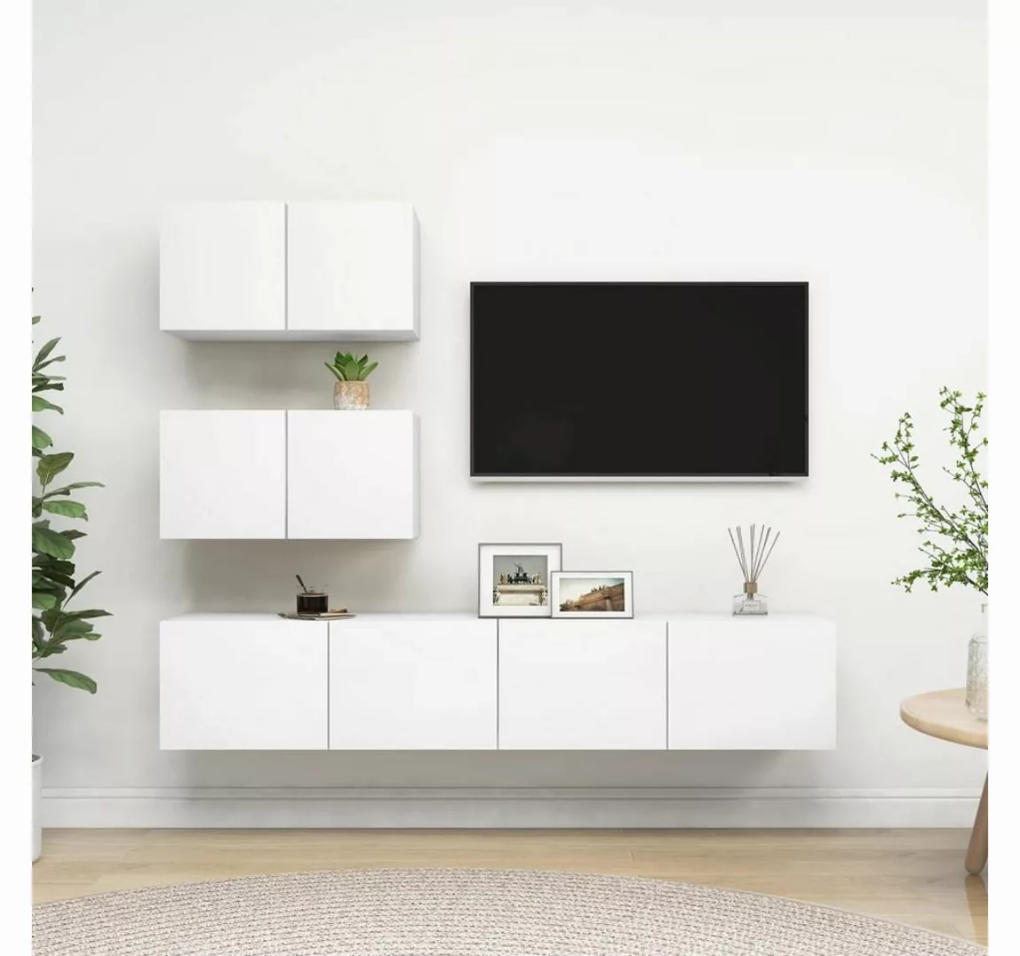 furnicato TV-Schrank 4-tlg. TV-Schrank-Set Weiß Holzwerkstoff günstig online kaufen