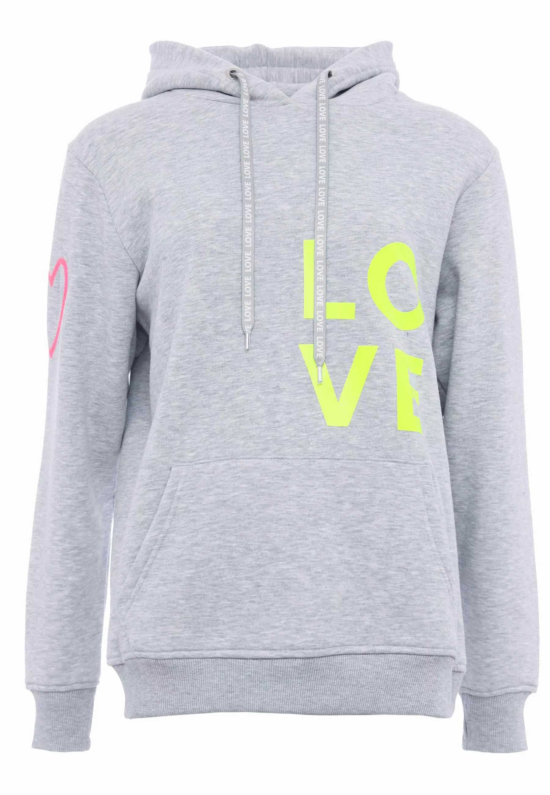 Zwillingsherz Kapuzensweatshirt mit "Love"-Print und gesticktem Neonherz am günstig online kaufen