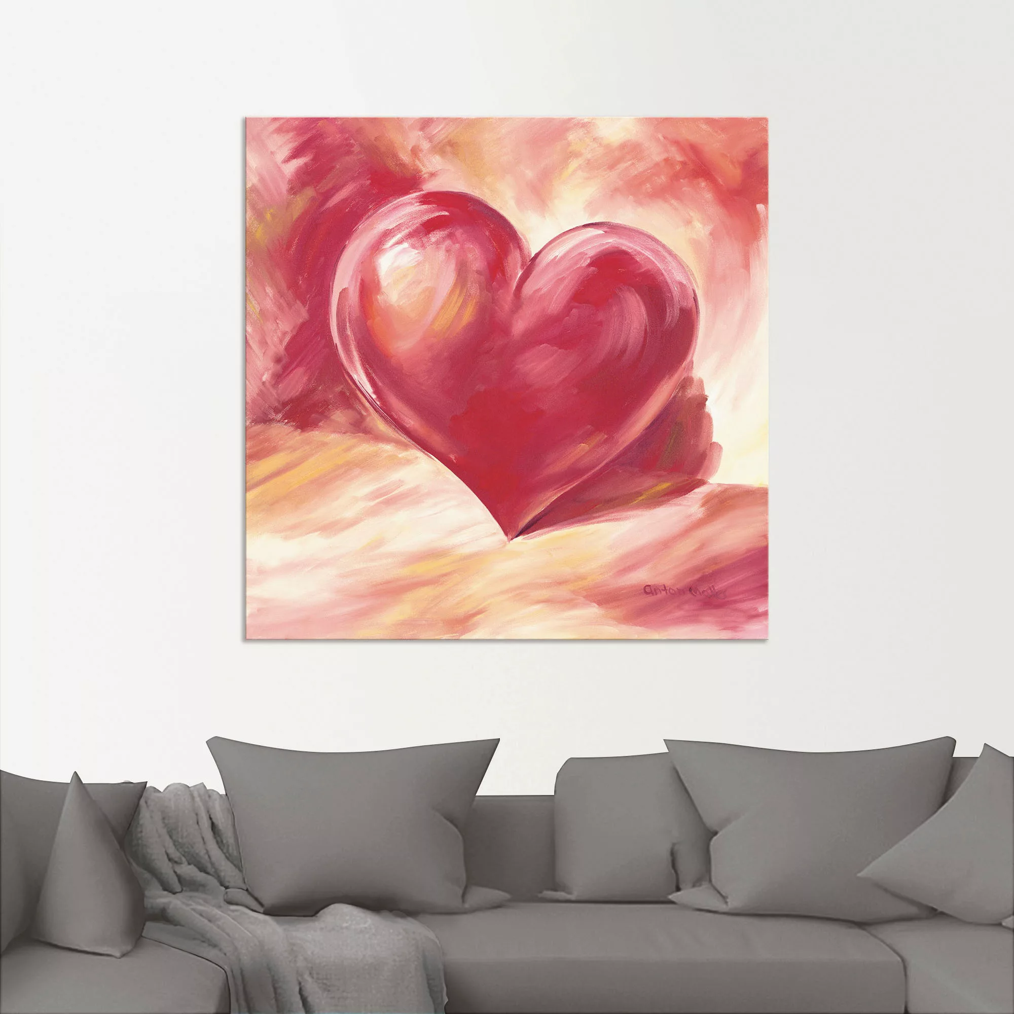 Artland Wandbild "Rosa/rotes Herz", Herzen, (1 St.), als Alubild, Outdoorbi günstig online kaufen