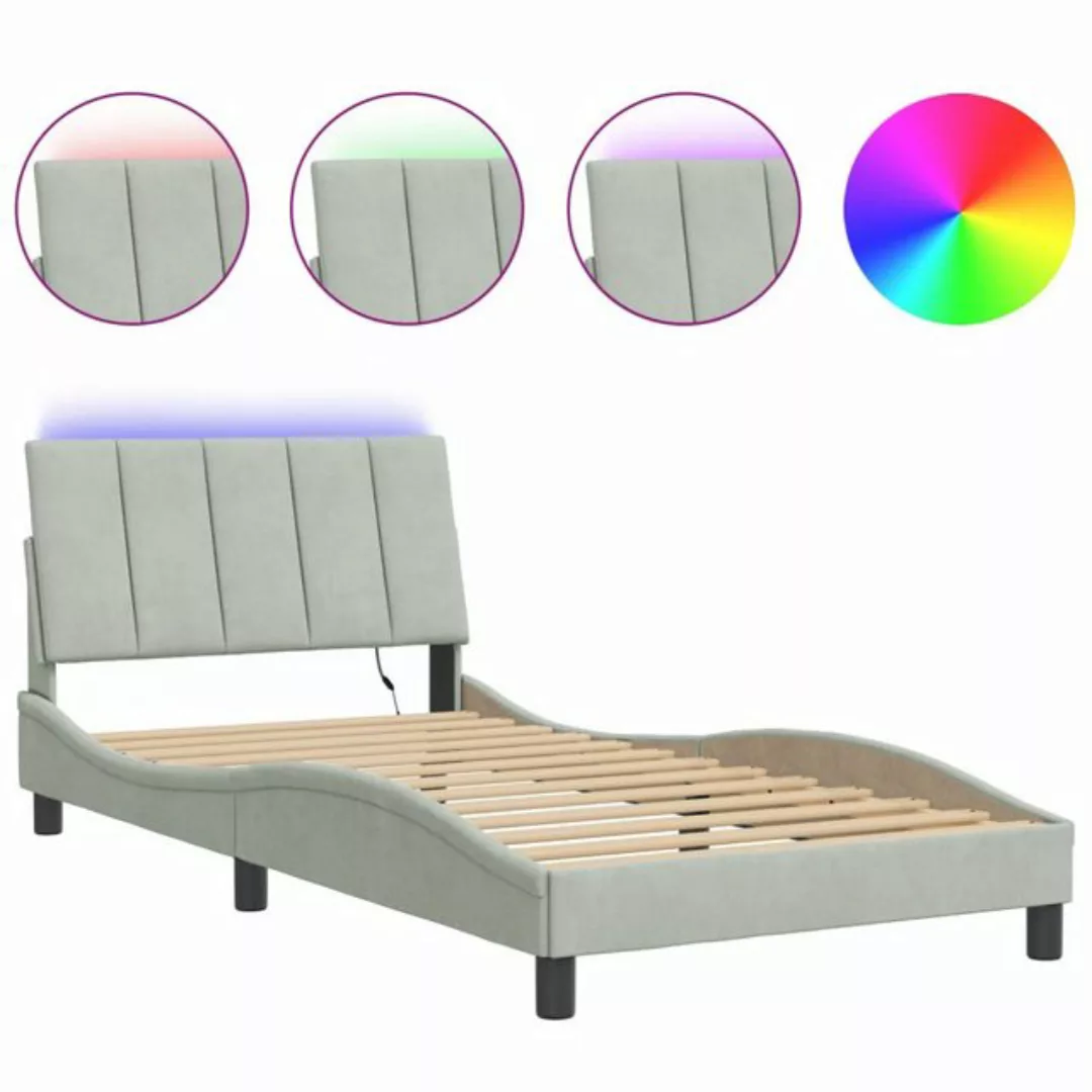 vidaXL Bett Bettgestell mit LED-Leuchten Hellgrau 100x200 cm Samt günstig online kaufen