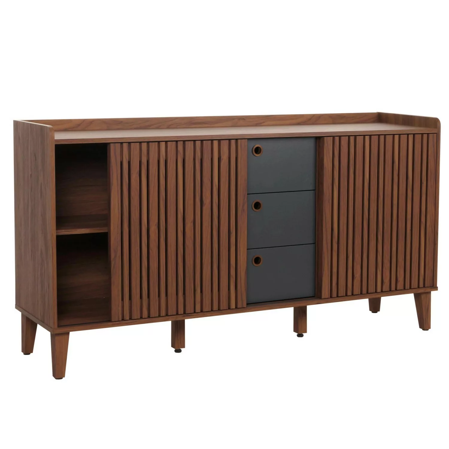 MCW Sideboard M48 Walnuss-Optik Schubladen Dunkelgrau günstig online kaufen