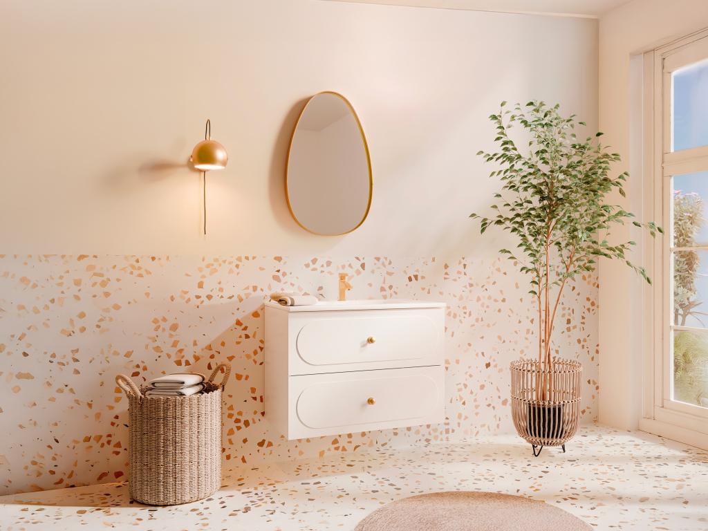 Badezimmermöbel hängend mit Einbauwaschbecken - Weiß - 80 cm - SATOBAL günstig online kaufen