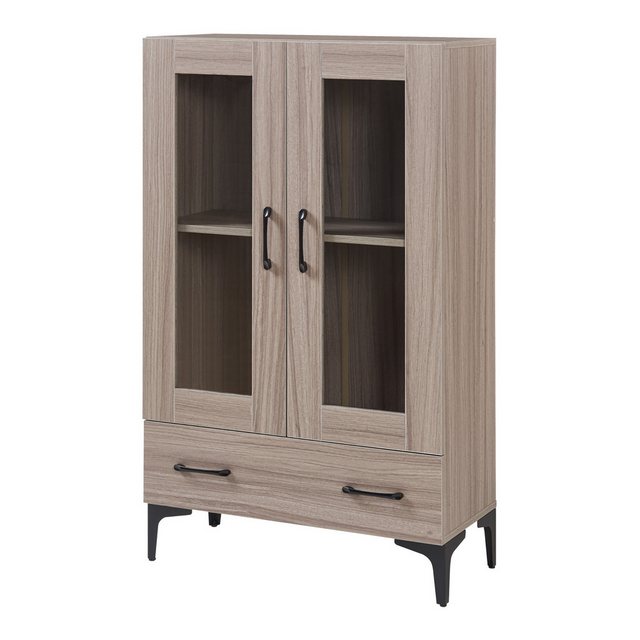 en.casa Vitrine »Søndersø« Wohnzimmerschrank 70x31x115 cm Sonoma-Eichenopti günstig online kaufen