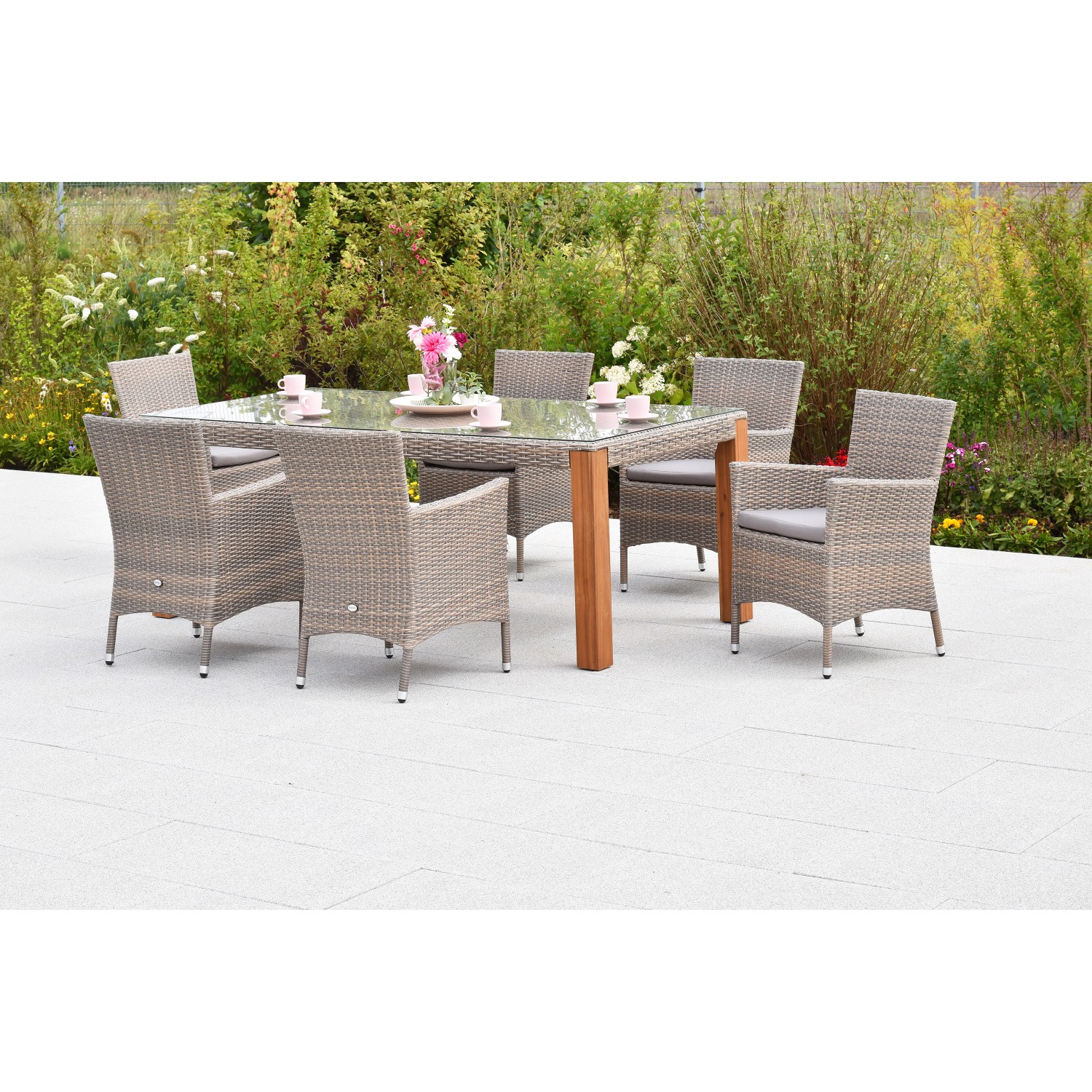 Merxx Teneriffa Set 13-tlg. 6 Sessel 6 Sitzkissen Tisch 200 x 100 cm Akazie günstig online kaufen
