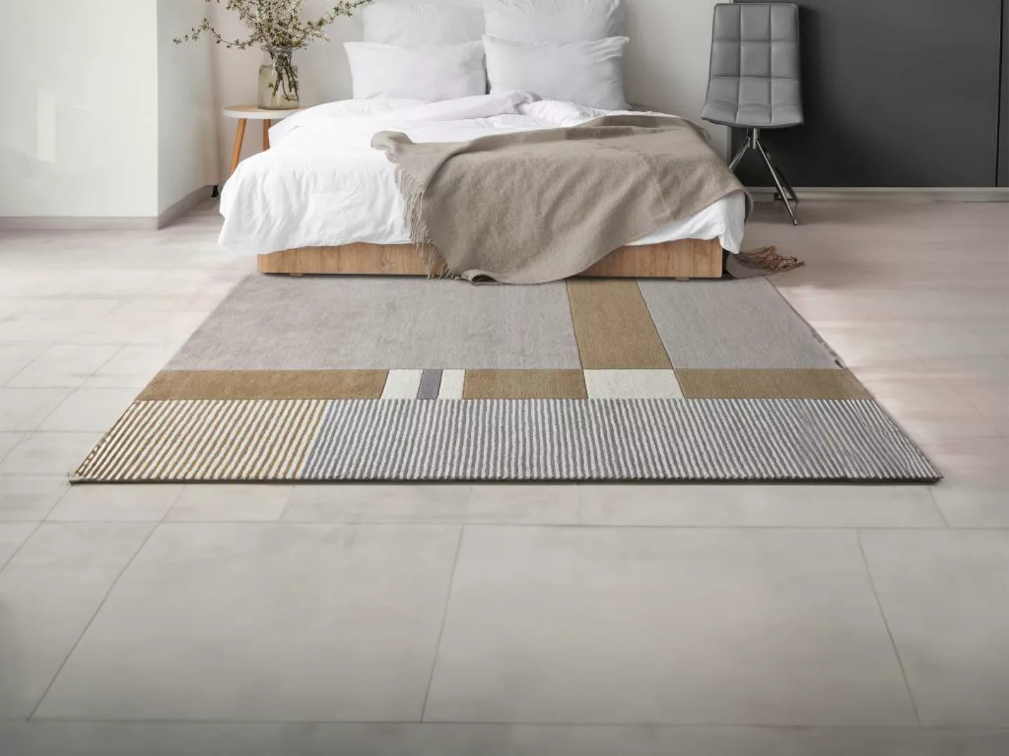 Teppich - 100 % Wolle - handgefertigt - 200 x 290 cm - 2200 g/m2 - Grau & B günstig online kaufen