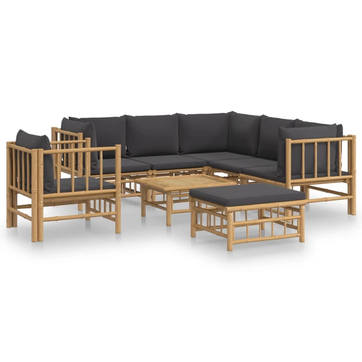 Vidaxl 8-tlg. Garten-lounge-set Mit Dunkelgrauen Kissen Bambus günstig online kaufen