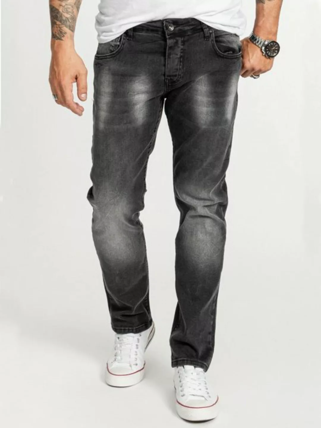 Rock Creek Regular-fit-Jeans Herren Jeans Stonewashed Dunkelgrau RC-2406 günstig online kaufen