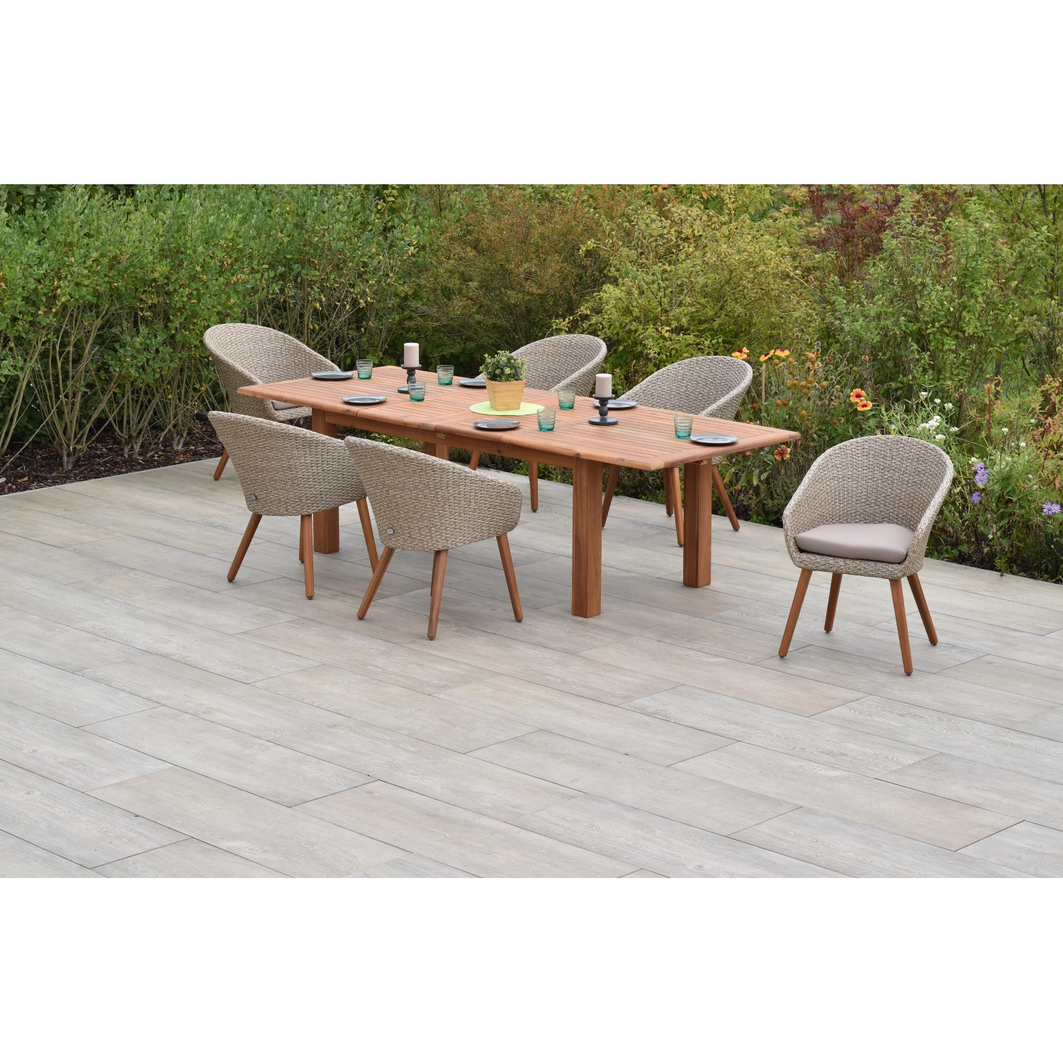 Merxx Aronne Set 7-tlg. 6 Sessel Doppel-Gartentisch Ausziehbar günstig online kaufen