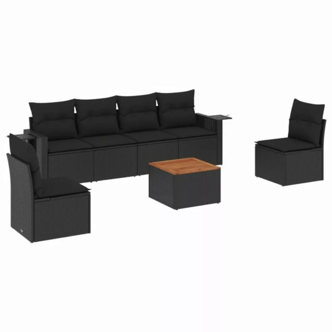 vidaXL Sofaelement 7-tlg. Garten-Sofagarnitur mit Kissen Schwarz Poly Ratta günstig online kaufen