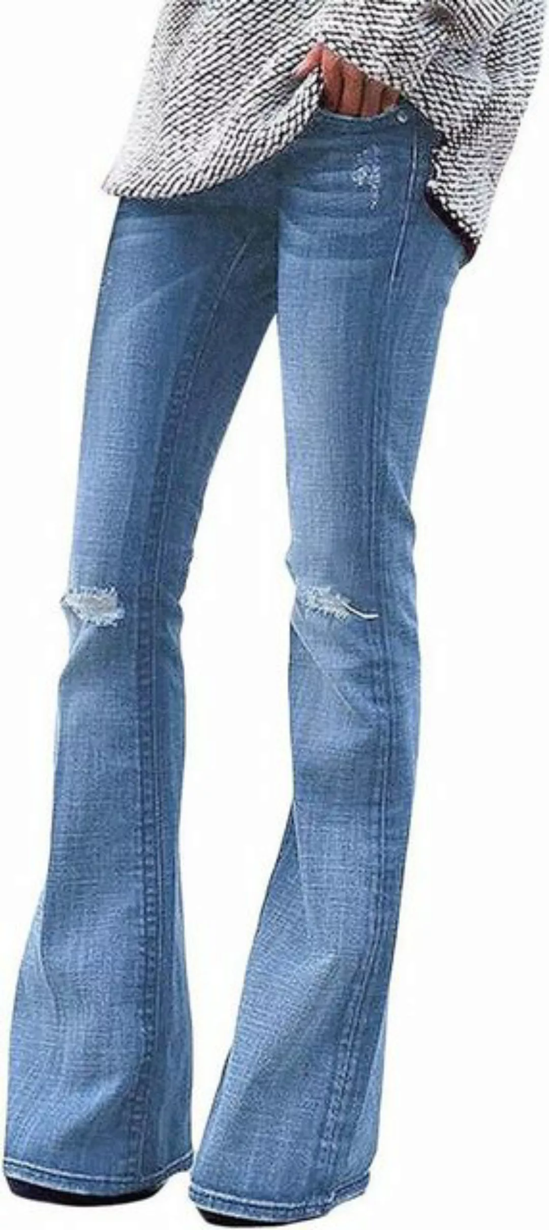 KIKI Schlaghose Damen Stretch Denim Flare Jeans Schlaghosen Ausspülen Wash günstig online kaufen