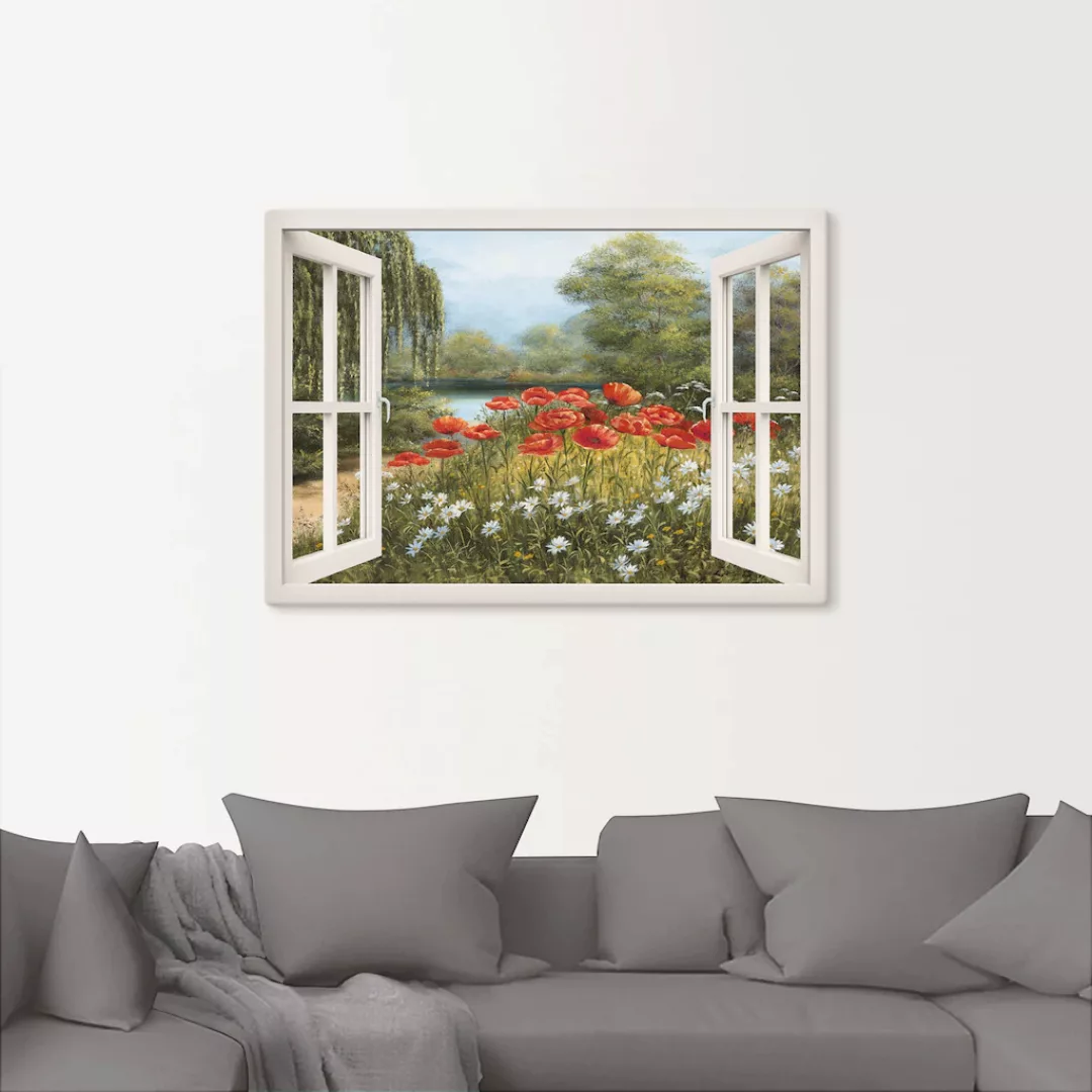 Artland Wandbild "Fensterblick Mohnwiese", Fensterblick, (1 St.), als Leinw günstig online kaufen