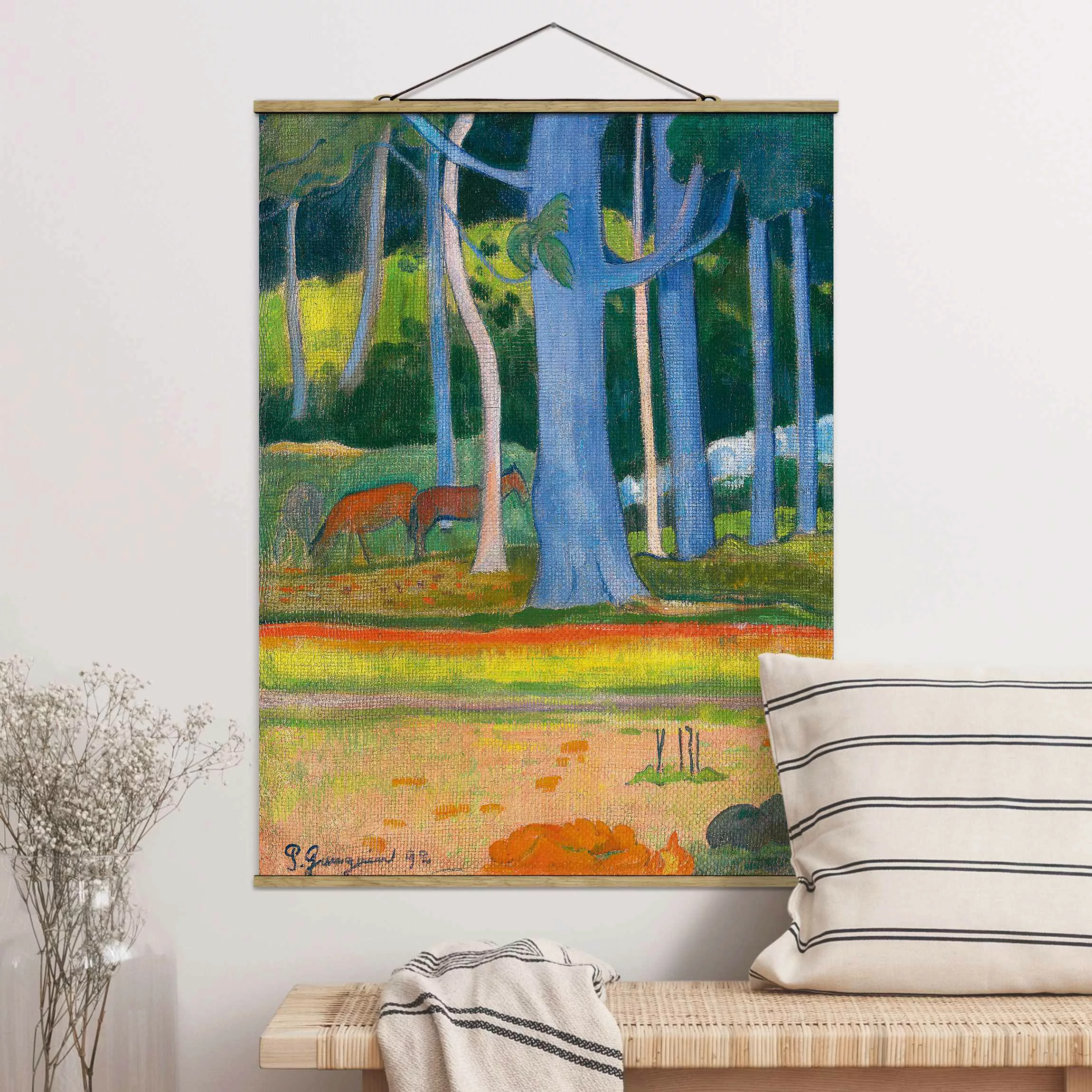 Stoffbild Kunstdruck mit Posterleisten - Hochformat Paul Gauguin - Waldland günstig online kaufen