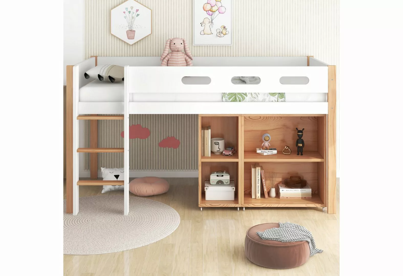 TavilaEcon Hochbett Kinderbett Etagenbett mit Stauraum und beweglichem Schr günstig online kaufen