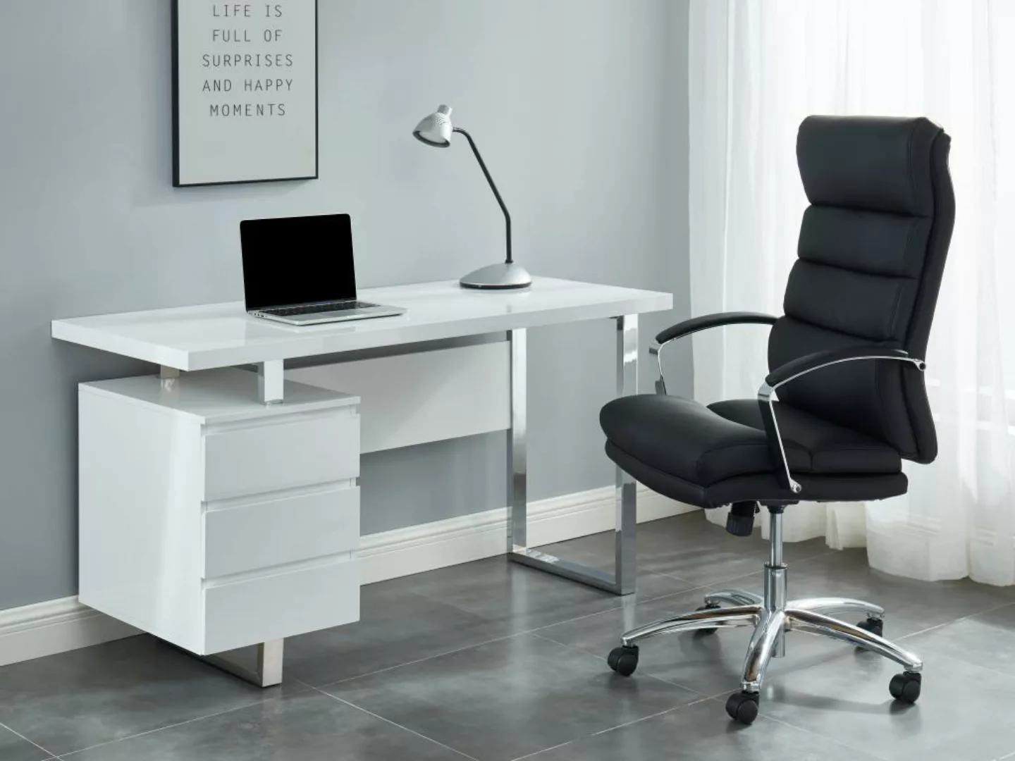 Schreibtisch mit 3 Schubladen - MDF - Weiß lackiert - MYLAN II günstig online kaufen