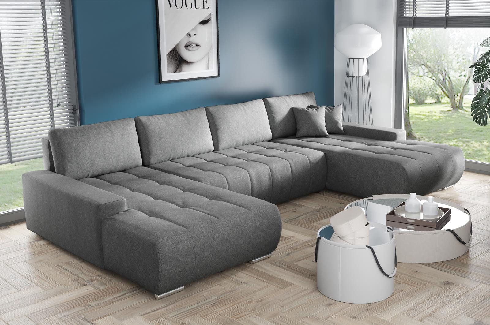 Compleo Ecksofa mit Schlaffunktion aus Velourstoff günstig online kaufen