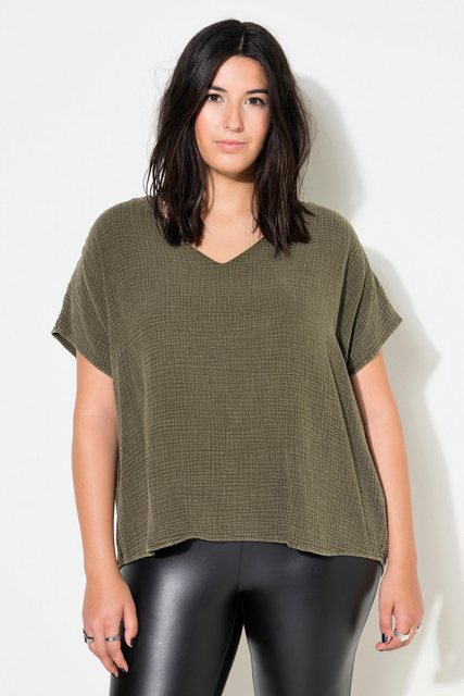 Studio Untold Druckbluse Blusenshirt oversized Musselin V-Ausschnitt günstig online kaufen