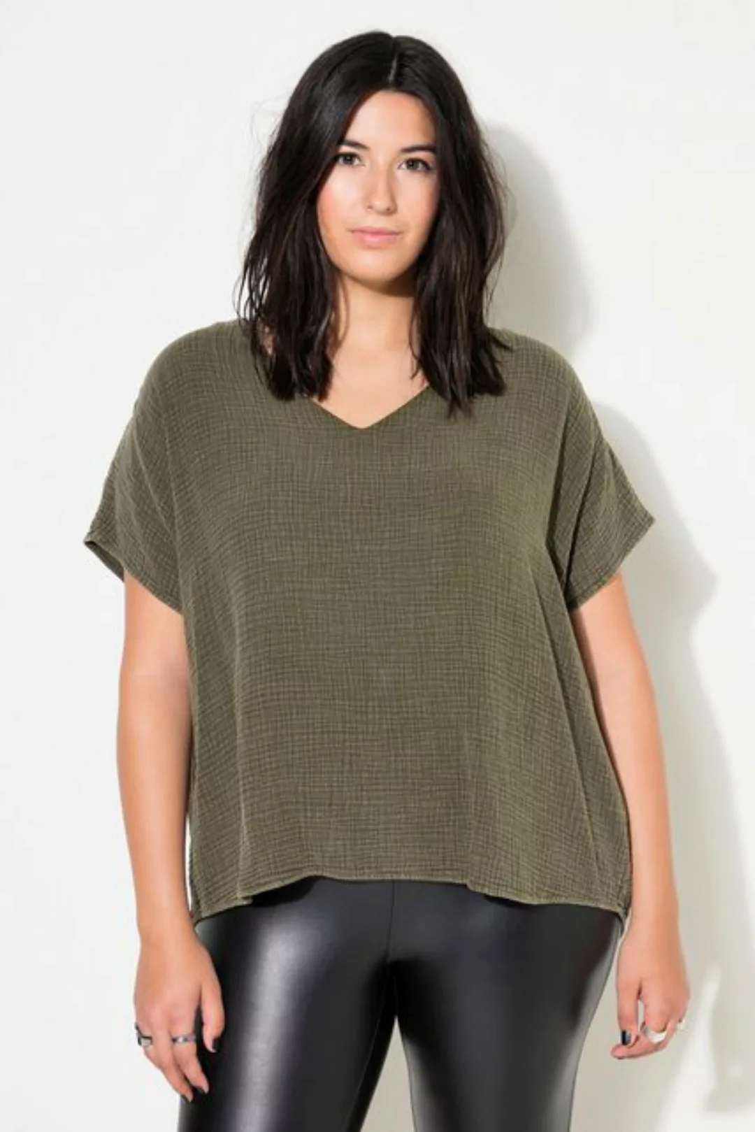 Studio Untold Druckbluse Blusenshirt oversized Musselin V-Ausschnitt günstig online kaufen