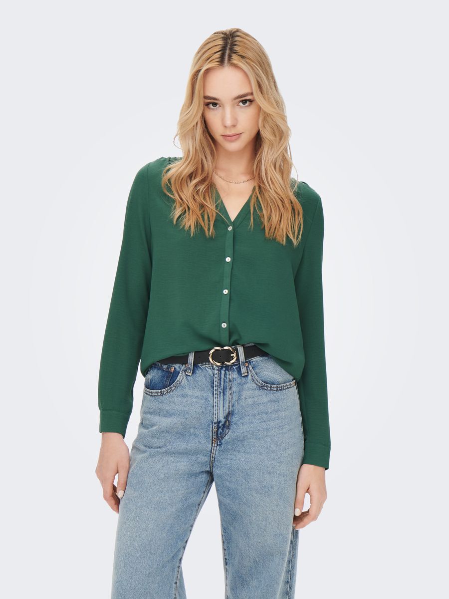 ONLY V-neck Long Sleeved Shirt Damen Grün günstig online kaufen