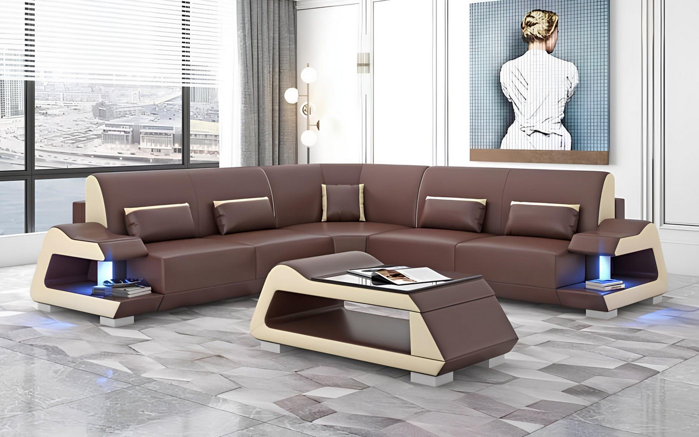 Xlmoebel Ecksofa Hochwertiges Ledersofa in L-Form in Braun für das Wohnzimm günstig online kaufen