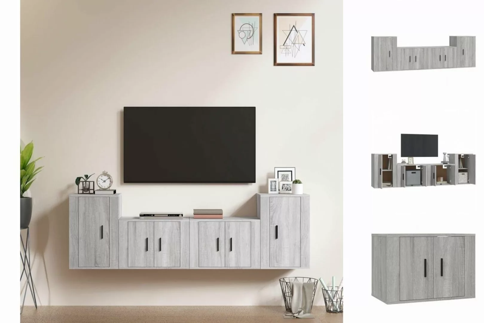 vidaXL TV-Schrank 4-tlg TV-Schrank-Set Grau Sonoma Spanplatte TV-Lowboard F günstig online kaufen