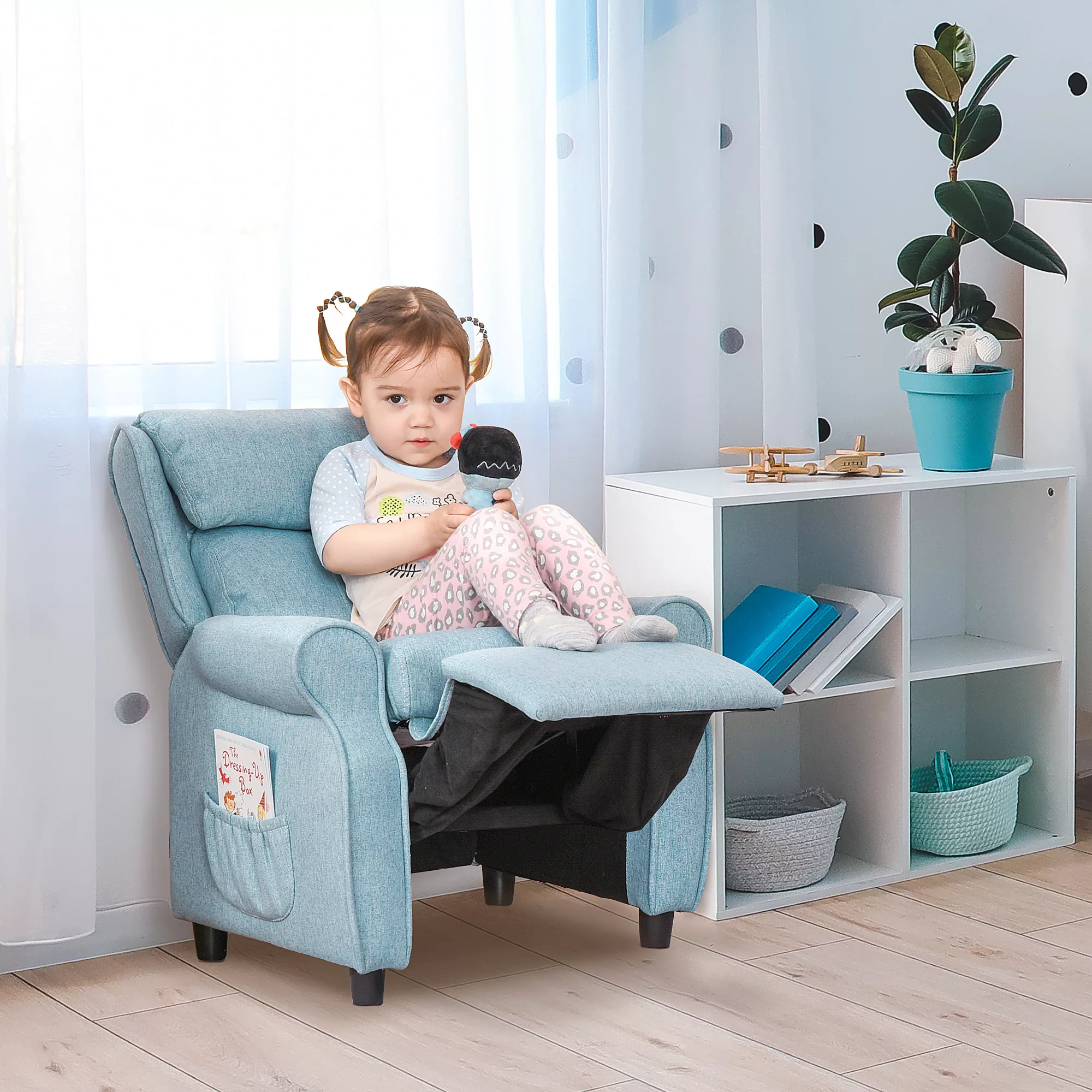 HOMCOM Kindersofa  Kindercouch mit verstellbarem Liegesofa & Fußstütze, Bla günstig online kaufen