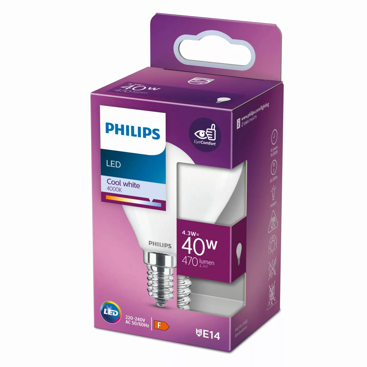 Philips LED-Leuchtmittel E14 Tropfenform 4,3 W 470 lm 8 x 4,5 cm (H x Ø) günstig online kaufen