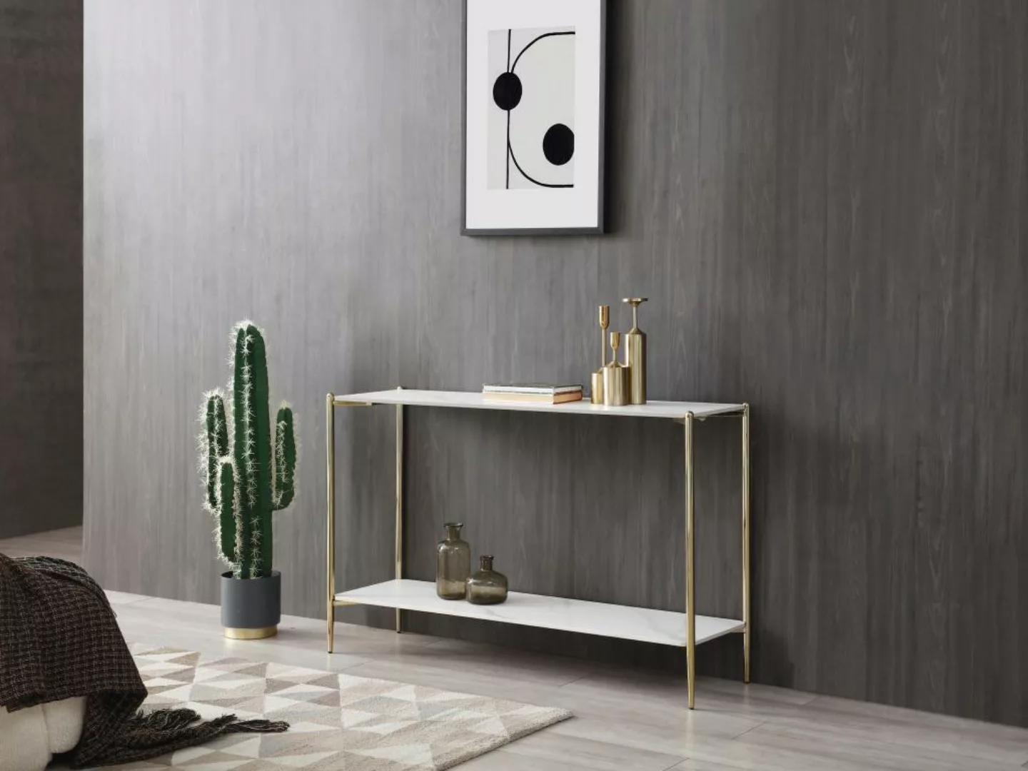 Wandkonsole mit 1 Regalboden - Keramik & Metall - Marmor-Optik - Weiß & Gol günstig online kaufen