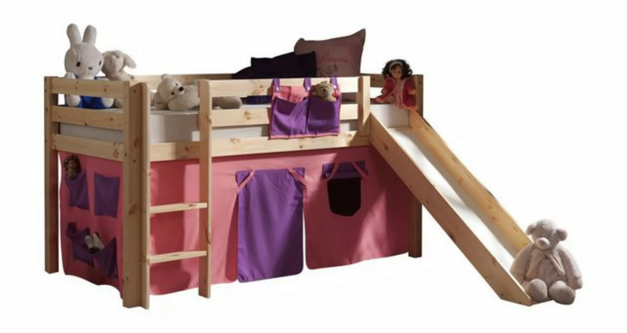 Natur24 Kinderbett Spielbett mit Rutsche Pino Kiefer massiv 90x200cm günstig online kaufen