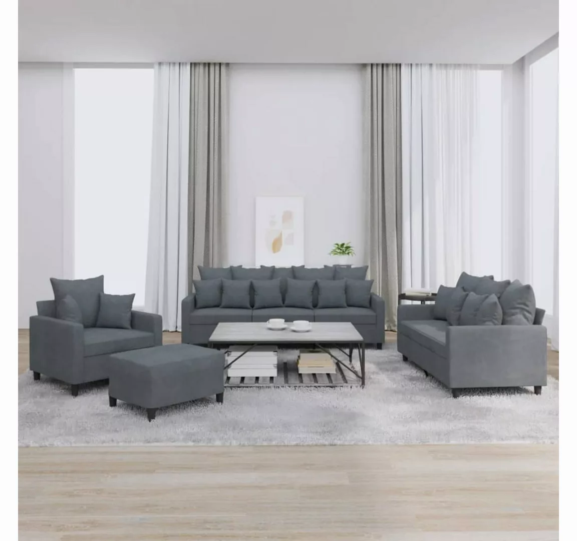 vidaXL Sofa Sofagarnitur Set mit Kissen Stoff, 4-tlg., Dunkelgrau günstig online kaufen