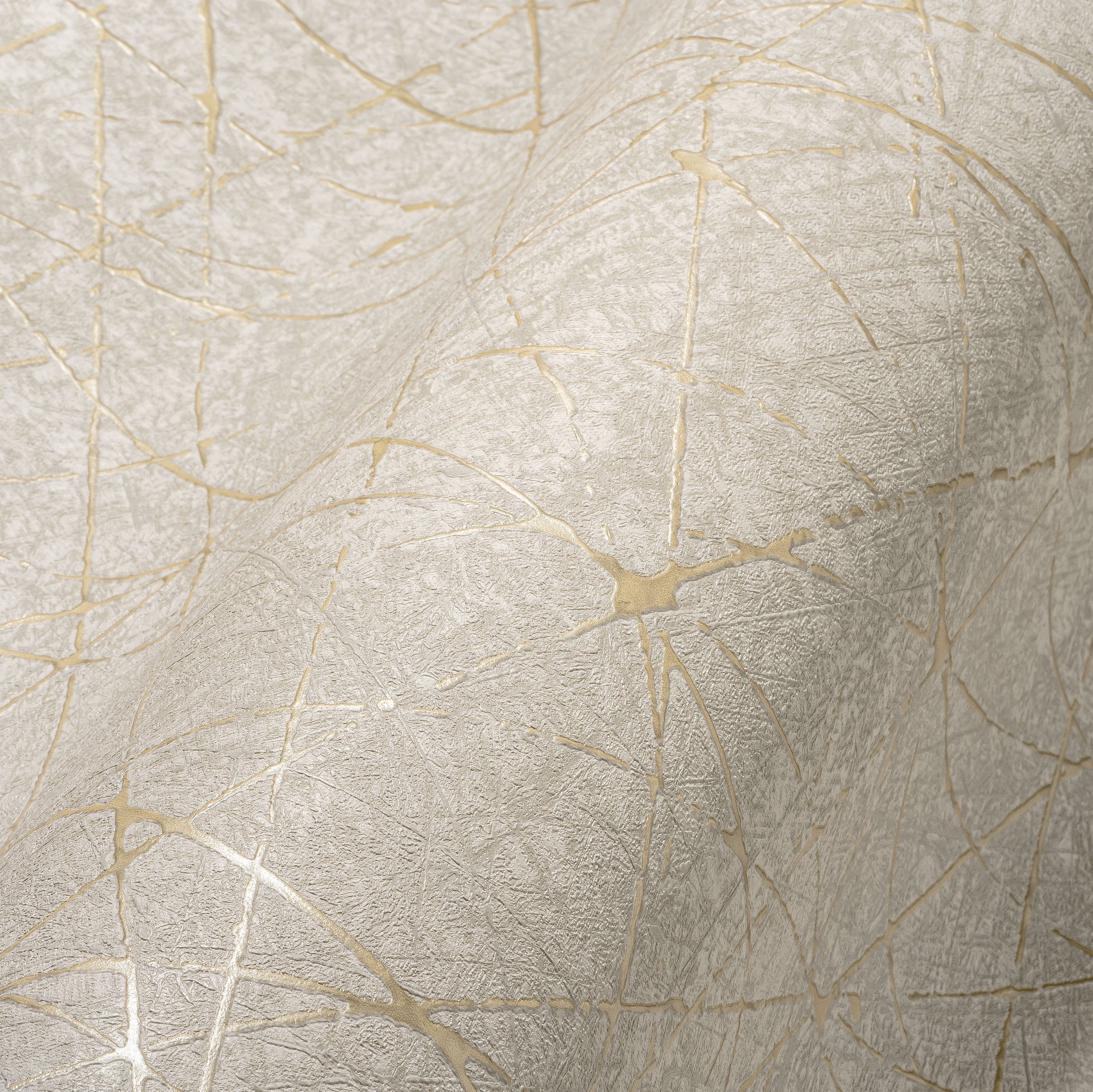 Bricoflor Tapete Beige Gold Ideal für Flur und Wohnzimmer Moderne Vliestape günstig online kaufen