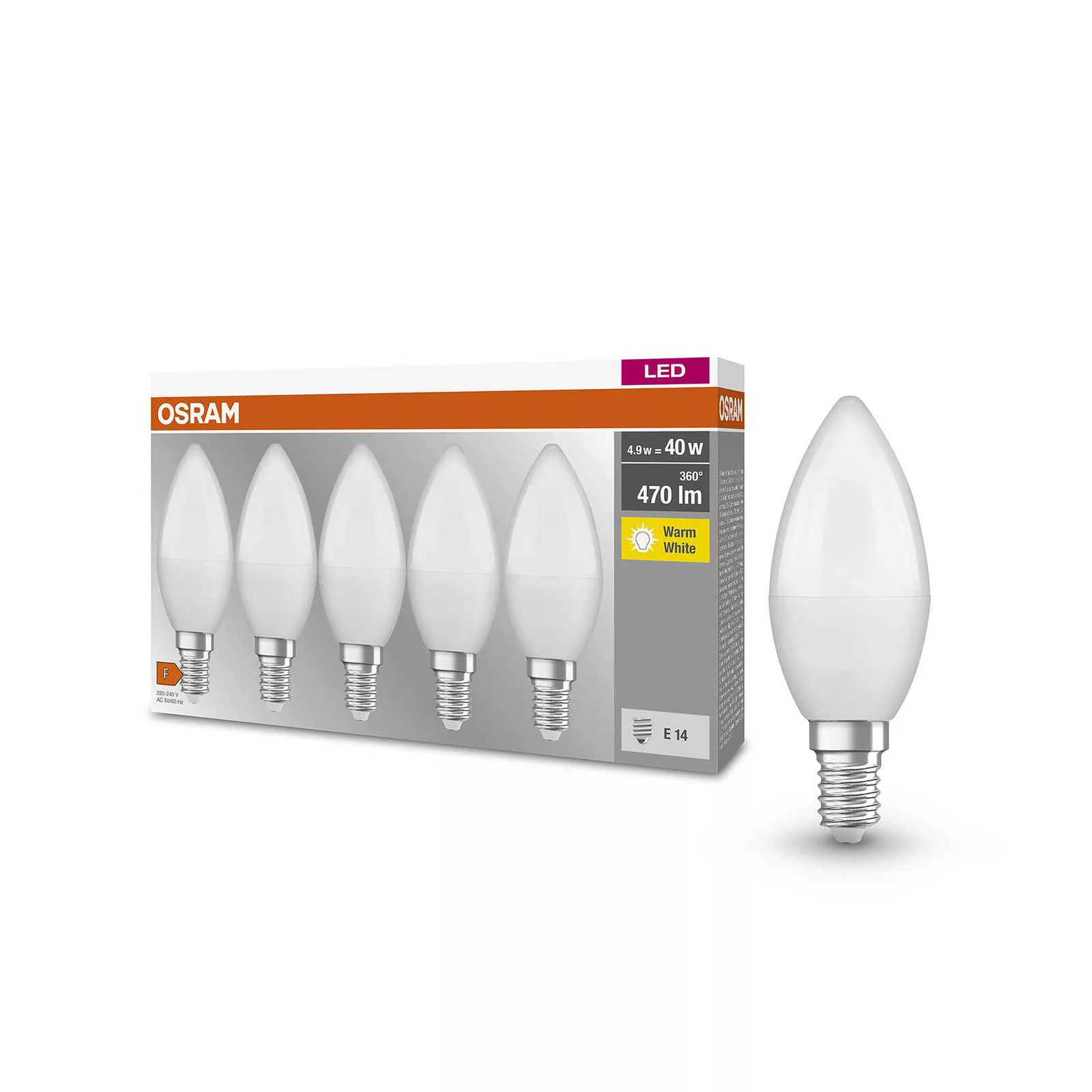 OSRAM Base Classic B LED-Kerzenlampe E14 4,9W 5er günstig online kaufen