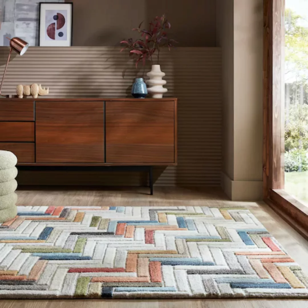 FLAIR RUGS Wollteppich »Russo«, rechteckig, Geometrischer moderner Teppich günstig online kaufen