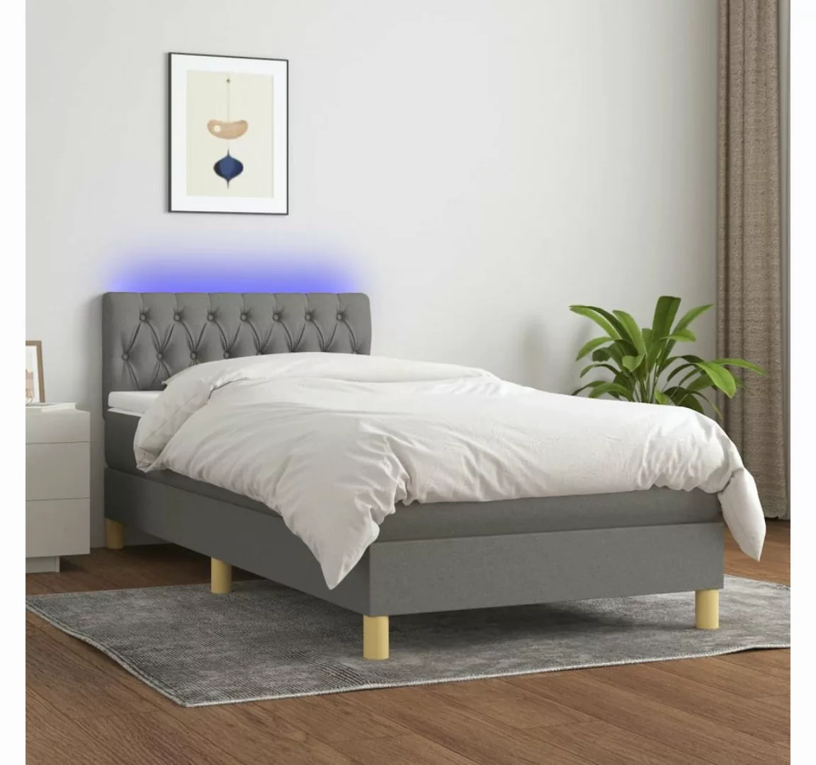 vidaXL Boxspringbett Boxspringbett mit Matratze LED Dunkelgrau 90x190 cm St günstig online kaufen