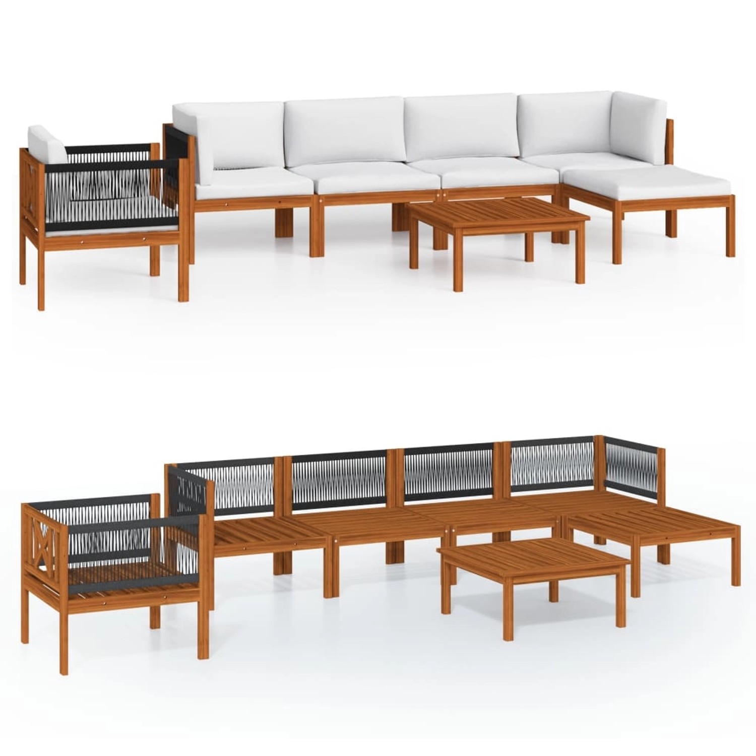 vidaXL 7-Tlg Garten-Lounge-Set mit Kissen Cremefarbenes Holz Akazie & Seil günstig online kaufen