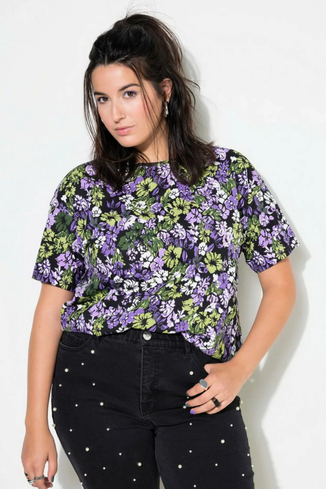 Studio Untold Rundhalsshirt T-Shirt oversized Flower-Print günstig online kaufen