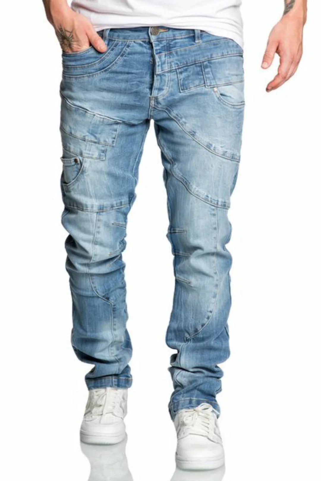 REPUBLIX Gerade Jeans WIGGO Herren Männer Regular Fit Destroyed Design Jean günstig online kaufen