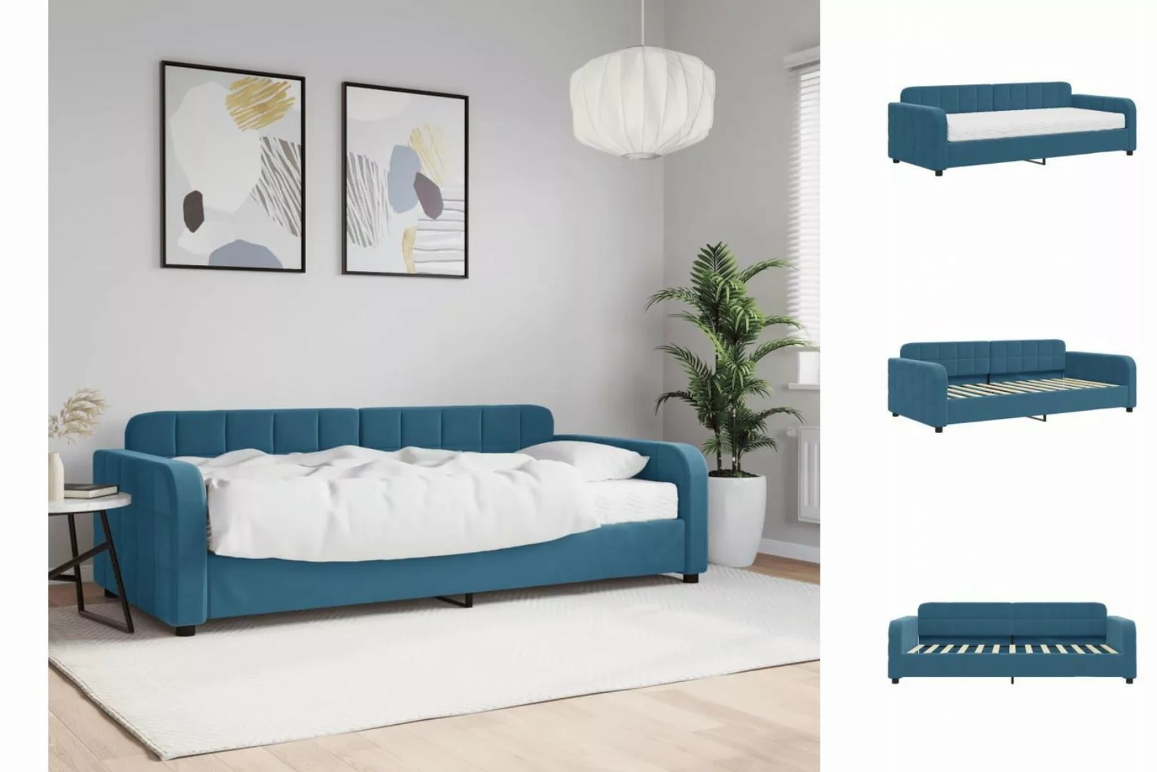 vidaXL Gästebett Gästebett Tagesbett mit Matratze Blau 90x200 cm Samt Bett günstig online kaufen